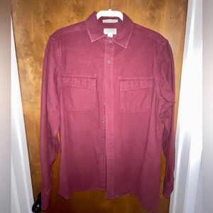 LL Bean Mens Medium Tall Chamois Cotton Flannel Shirt Burgundy Traditional Fit